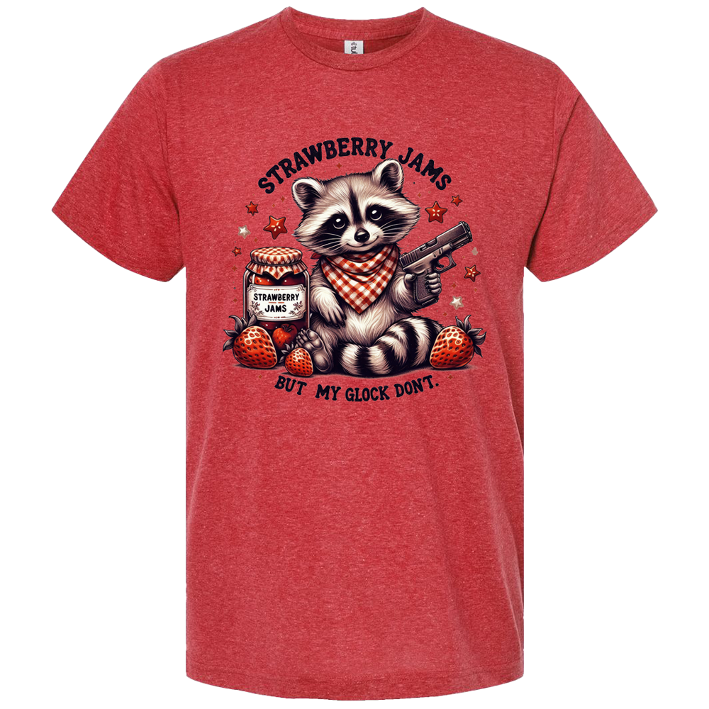 Strawberry Jams But My Glock Don't Funny Raccoon T-Shirt