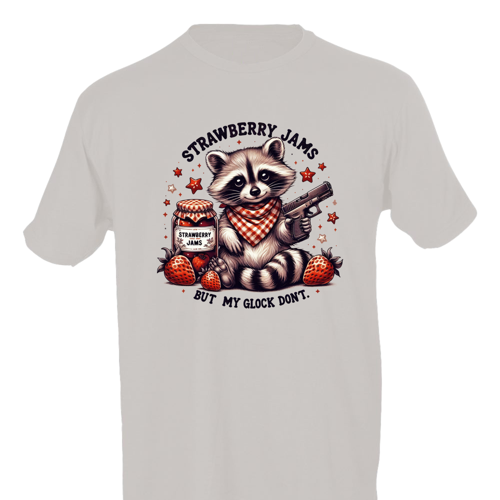 Strawberry Jams But My Glock Don't Funny Raccoon T-Shirt