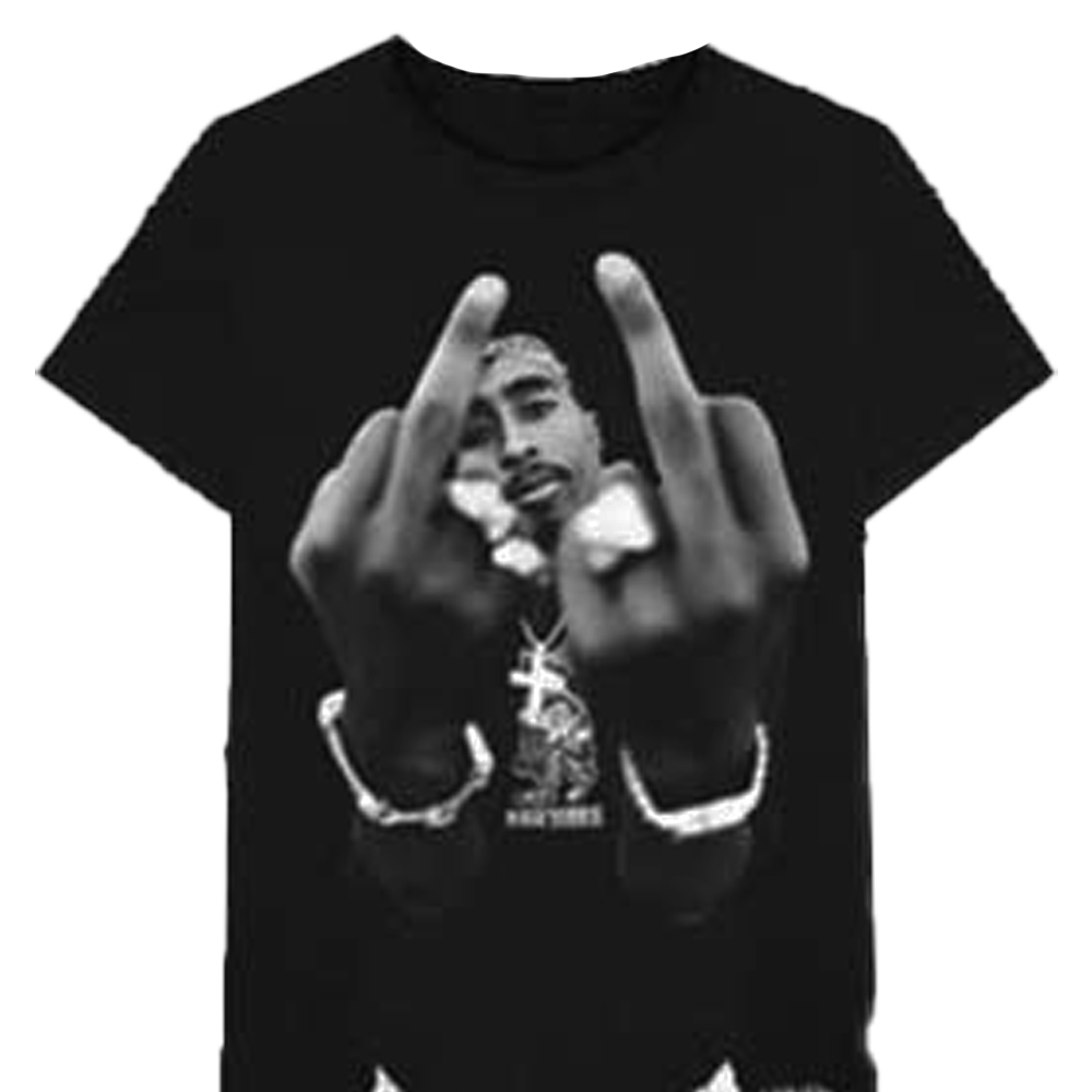 TUPAC Black And White Middle Finger Jumbo Print T-Shirt