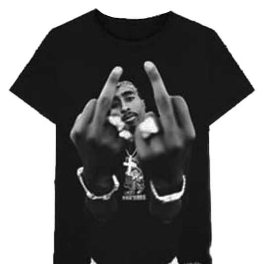 TUPAC Black And White Middle Finger Jumbo Print T-Shirt